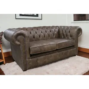 Chesterfield 2 Seater Cracked Wax T Brown Leather Sofa In Classic Style