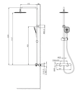 VURTU Hunsdon Thermostatic Shower Valve System, 870(H) x 325(W), Brushed Nickel, 628555