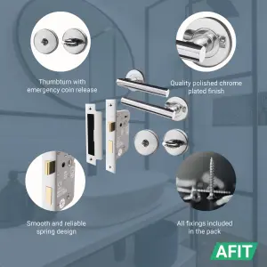 AFIT Polished Chrome Bathroom Door Handle & Lock Set - Handles, Thumb Turn & Release & Lock - Olvera Range