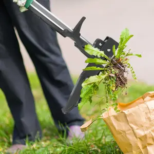 Stand-Up Gardening Weed Puller Tool with 4 Claws - High-Strength Stainless Steel, 1m Long Handle Ergonomically Designed