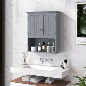 Costway Bathroom Storage Cabinet Wall Mounted Vanity Storage Cupboard w/ Adjustable Shelf