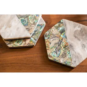 Maison by Premier Set Of 4 Beige Marble And Paua Shell Coasters