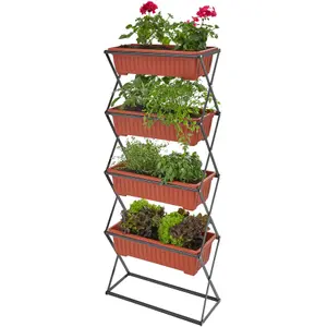 Flower Boxes - raised with 4 planters, vertical arrangement, 52 x 21 x 127 cm - brown