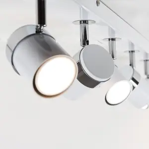 ValueLights Rosie Modern 6 Way Gloss White Chrome Straight Bar Ceiling Spotlight Fitting