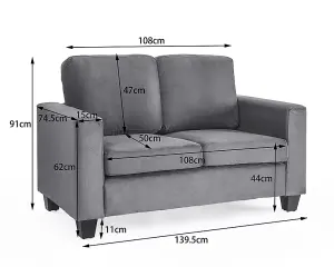 Dakota 2 Seater Grey Velvet Fabric Sofa