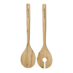 KitchenAid 30cm long Bamboo Salad Servers, Fork and Spoon