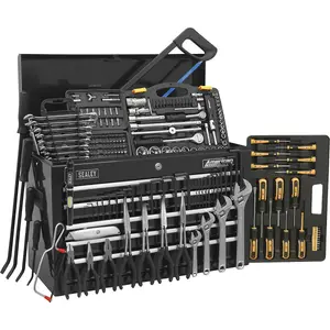 230 Piece Tool Kit with 5 Drawer Topchest - Ball Bearing Slides and Locking Mechanism - Black Finish