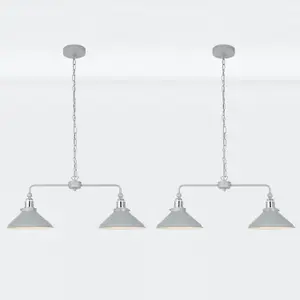 First Choice Lighting Set of 2 Maxwell Flint Grey Chrome 2 Light Bar Ceiling Pendant Lights