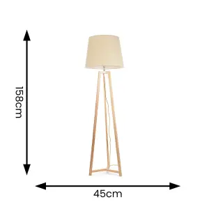 ValueLights Lottie Natural Wood Tripod Floor Lamp with Beige Tapered Shade - LED Bulb Included