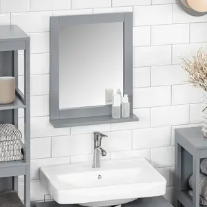 Lyndora Wood Flat Wall Mirror with Shelves Dark Grey