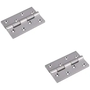 2 PACK - PAIR Double Steel Washered Butt Hinge - 102 x 67 x 4mm Satin Chrome Door Fixing