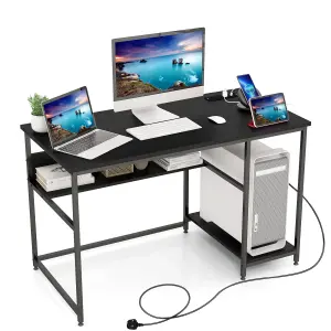 Costway 120CM Computer Desk w/ Power Outlet & Shelf Home Office Studying Table