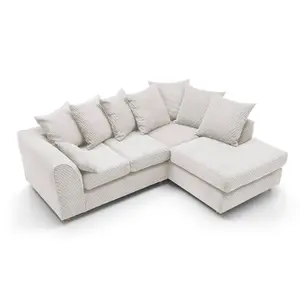 Jumbo White Cord Right Facing Corner Sofa for Living Room with Thick Luxury Deep Filled Cushioning