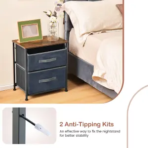 Costway 2-Drawer Nightstand Chest of Drawers Side Table w/ 2 Removable Fabric Bins