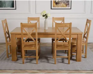 Dakota 182 x 92 cm Chunky Oak Large Dining Table and 6 Chairs Dining Set with Berkeley Chairs