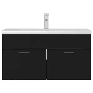 Berkfield Sink Cabinet with Built-in Basin Black Engineered Wood