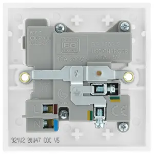 BG White Single 13A Raised square Switched Screwed Socket with USB, x2 & White inserts