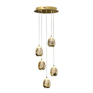 Luminosa Roc Integrated LED 5 Light Dimmable Crystal Cluster Drop Ceiling Pendant with Remote Control Gold