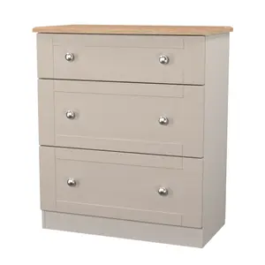 Sussex Ready assembled Beige & oak 3 Drawer Chest (H)882mm (W)765mm (D)415mm