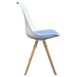 Soho White & Light Blue Plastic Dining Chair with Pyramid Light Wood Legs