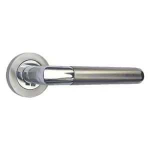 Straight Lever Rose Door Handles Mitred Duo Chrome Satin Handle 64mm Latch