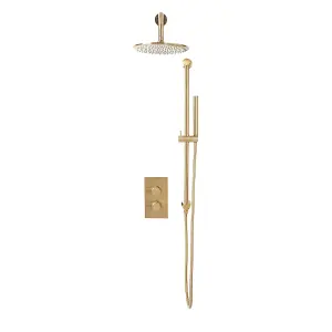 UK Home Living Avalon Core Brushed Brass Round handle head & handset Riserkit