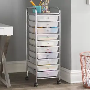 Taylor & Brown 10-Drawer Mobile Rolling Storage Trolley - Organiser on Wheels for Salon, Beauty, Makeup & Home Office (White)