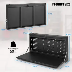 Costway 2-in-1 Wall Control Pegboard Tool Organizer Wall-mounted Folding Workbench