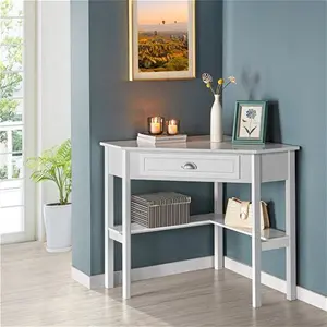 Color Corner Computer Desk Home Office Writing Study Desk With Storage Drawer & Shelves Yaheetech Colour: White