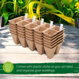 10 Seed Trays x 6 Pack (60 Cells) - Biodegradable Seedling Germination for Easy Transplanting, with Labels for Plants & Cuttings