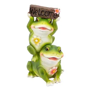 GardenKraft 10979 Frogs With Welcome Sign Garden Ornament