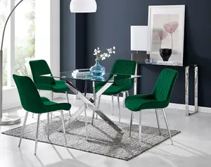 Furniturebox UK Leonardo 4 Table and 4 Green Pesaro Silver Leg Chairs