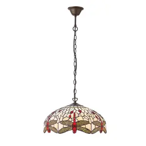 Luminosa Dragonfly Tiffany 3 Light Medium Ceiling Pendant Bronze, Beige