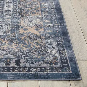 Navy Floral Traditional Luxurious Rug For Dining Room Bedroom & Living Room-66 X 231cm (Runner)