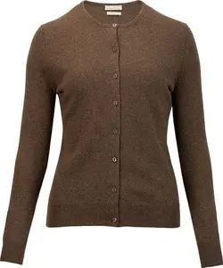 House Of Bruar Ladies Cashmere 2-Ply Crew Cardigan - Driftwood Brown