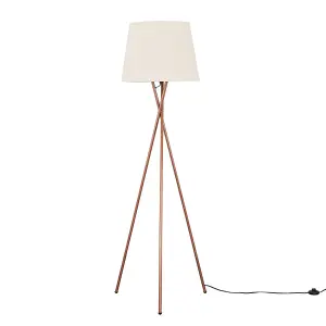 ValueLights Camden Modern Copper Metal Tripod Floor Lamp with Beige Tapered Shade - Includes 6w LED Bulb 3000K Warm White