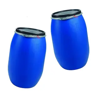 Large 150L Plastic Blue Open Top Food Grade Keg Barrel Storage Drums With Ring Latch & Lid