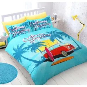 Rasheema Duvet Set Turquoise / Fun California Dreaming Campervan / Double - 2 Standard Pillowcases