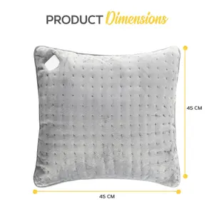 MONHOUSE Heated Pillow Grey Cushion - Heating Pad For Neck Back Shoulder Pain Relief Detachable Controller 3 Settings 45X45cm