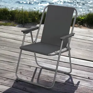 URBNLIVING 76cm Height 2pcs Grey Garden Patio Metal Folding Chairs Camping Beach Picnic Outdoor Seats