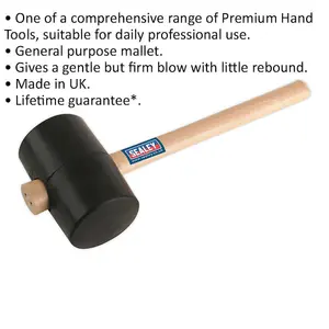 Durable 2.5lb Black Rubber Mallet with Wooden Handle - Versatile General Purpose Hammer