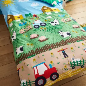 Catherine Lansfield Bedding Farmyard Animals Duvet Cover Set with Pillowcases Blue