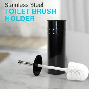 STAINLESS STEEL BATHROOM TOILET CLEANING BRUSH & HOLDER FREE STANDING SET BLACK