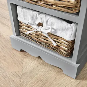 Home Source Lichfield 4 Wicker Basket Drawer Chest Storage Unit Grey