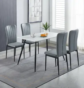 Hallowood Furniture Cullompton Rectangular Dining Table 120cm with 4 Light Grey Faux Leather Chairs