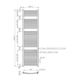 Rinse Curved Bathroom Heated Towel Rail Warmer Radiator Central Heating Chrome - 1800x500mm