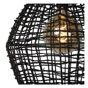 Lucide Alban Scandinavian Rattan Pendant Light 35cm - 1xE27 - Black