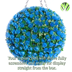 Best Artificial 38cm Blue Rose Hanging Basket Flower Topiary Ball -Suitable for Outdoor Use - Weather & Fade Resistant