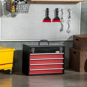 DURHAND Lockable 4 Drawer Tool Chest with Ball Bearing Slide Drawers Black