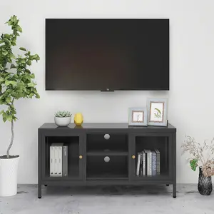 Berkfield TV Cabinet Anthracite 105x35x52 cm Steel and Glass